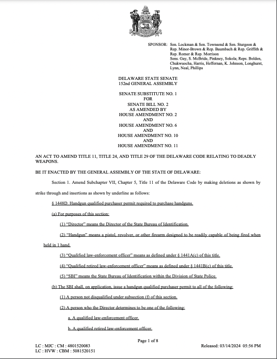 When does Delaware’s New Permit-to-Purchase a Handgun go into Effect?