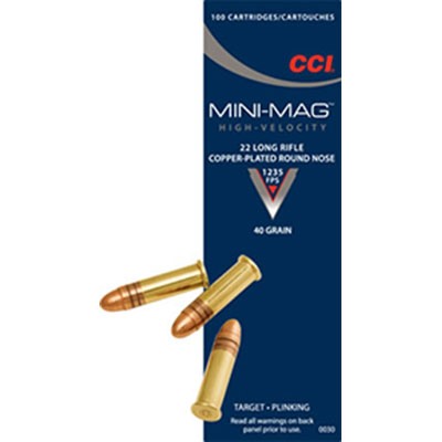CCI 0030 Mini-Mag High Velocity 22LR 40gr Copper Plated Round Nose 100 Per Box/50 Case Rimfire Ammunition