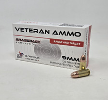 Veteran Ammo 9mm Luger Ammo 124gr FMJ Ammunition - 50 Rounds
